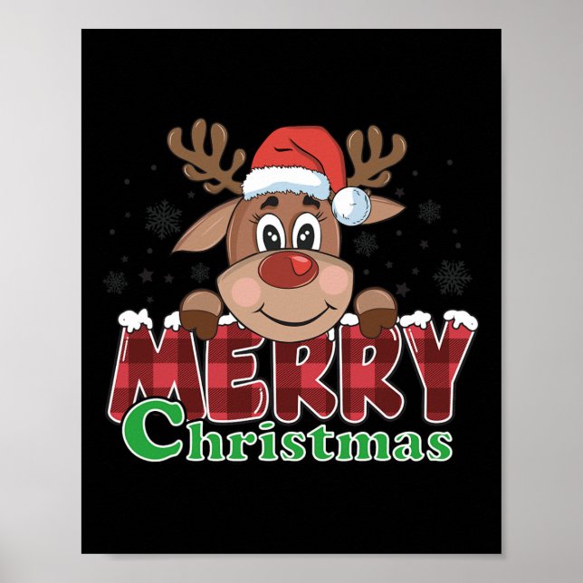 Merry Christmas Reindeer Xmas Family Kids Men Wome Poster (Front)