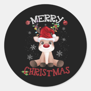 Merry Christmas Reindeer Xmas Family Men Women 1 Classic Round Sticker