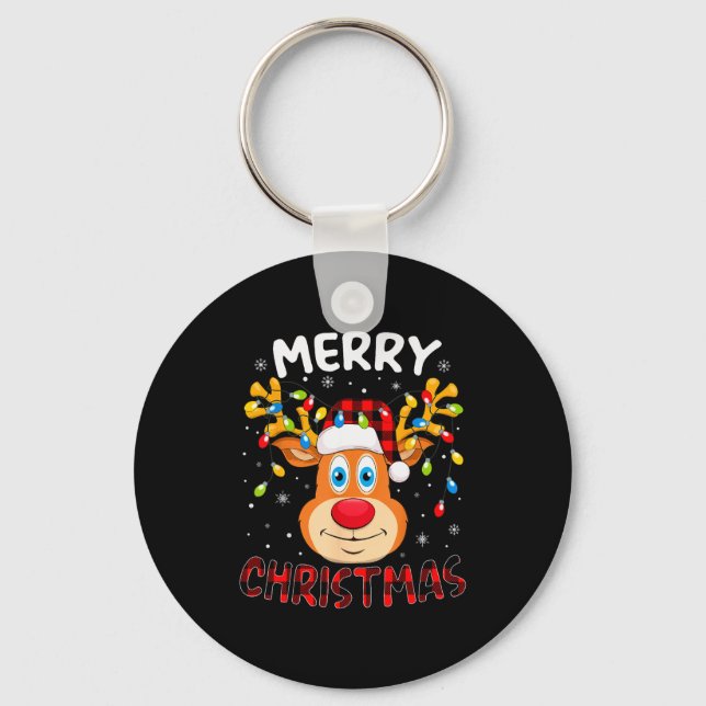 Merry Christmas Reindeer Xmas Family Men Women Kid Key Ring (Front)