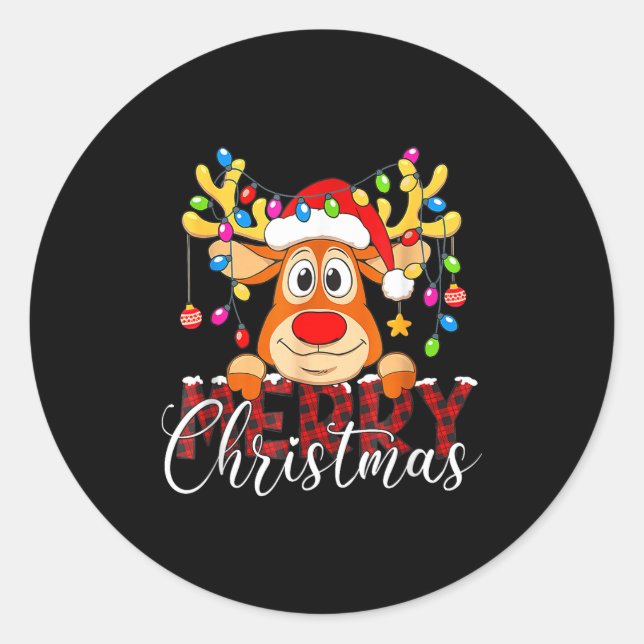 Merry Christmas Reindeer Xmas Family Pajamas Buffa Classic Round Sticker (Front)