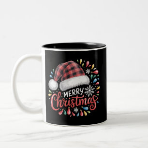 Merry Christmas Reindeer Xmas Family Red Plaid Two-Tone Coffee Mug