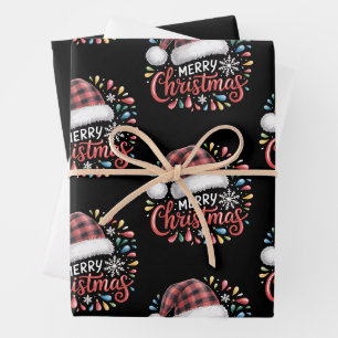 Merry Christmas Reindeer Xmas Family Red Plaid Wrapping Paper Sheet