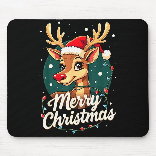 Merry Christmas Reindeer Xmas Family Winter Fun  Mouse Pad (Front)