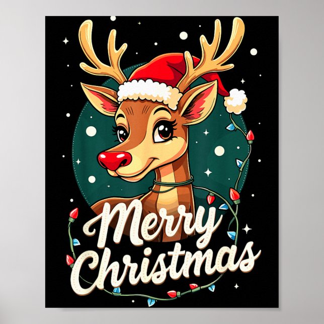 Merry Christmas Reindeer Xmas Family Winter Fun  Poster (Front)
