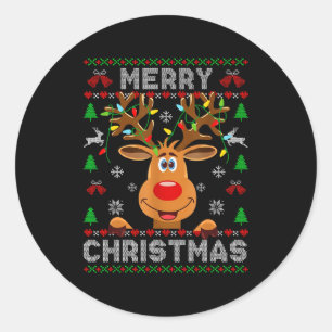 Merry Christmas Reindeer Xmas Pajama Family Men Wo Classic Round Sticker