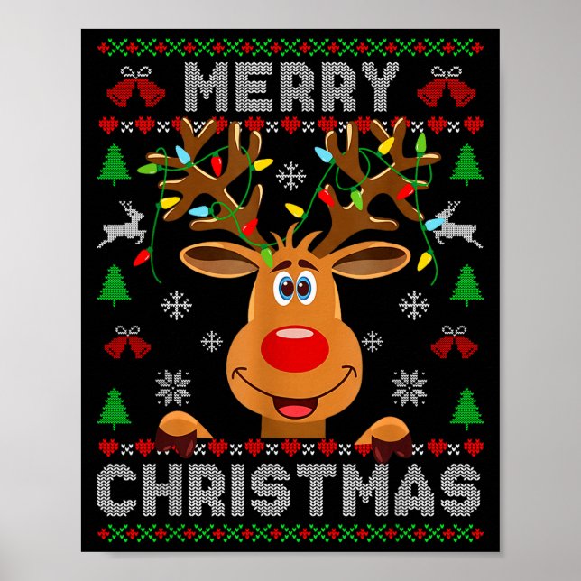 Merry Christmas Reindeer Xmas Pajama Family Men Wo Poster (Front)