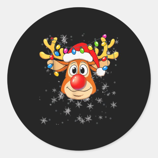 Merry Christmas Reindeer Xmas Santa Claus Men Wome Classic Round Sticker (Front)