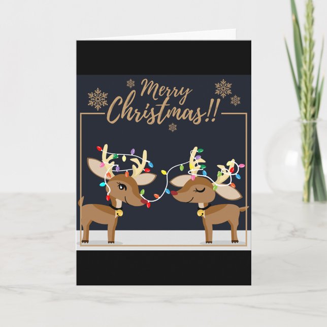 Merry Christmas Reindeers Folded Holiday Card ("Christmas Card illustration")