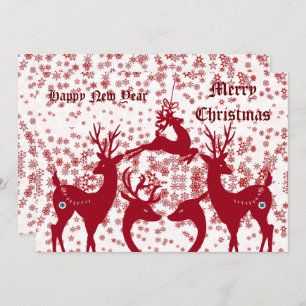 Merry Christmas Reindeers New Year Family Custom  Holiday Card