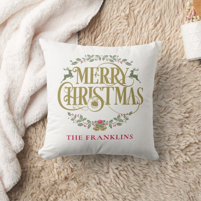 Merry Christmas Reindeers Personalised Family Cushion (Blanket)