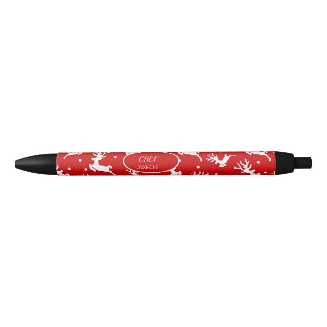 Merry Christmas Reindeers Red Holiday  Black Ink Pen (Front)