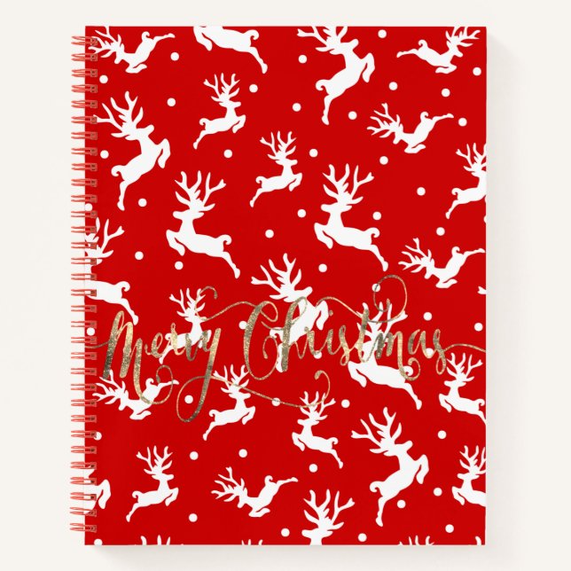 Merry Christmas Reindeers Red  Notebook (Front)