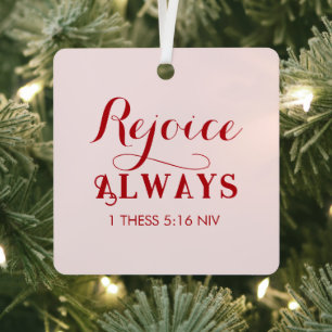 Merry Christmas Rejoice Pink and Red Christian Metal Tree Decoration
