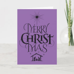Merry Christmas Religious Calligraphy Chalk Purple Holiday Card