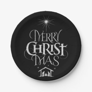 Merry Christmas Religious Calligraphy Chalkboard Paper Plate