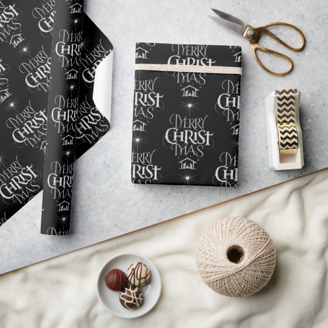 Merry Christmas Religious Calligraphy Chalkboard Wrapping Paper (Crafts)