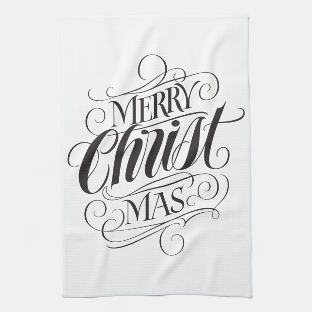 Merry CHRISTmas Religious Calligraphy Lettering Tea Towel (Vertical)