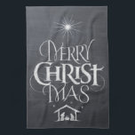 Merry CHRISTmas Religious Chalkboard Calligraphy Tea Towel<br><div class="desc">We say 'Merry Christmas' all the time, but often forget the origin of the words. This art features original hand lettering that in its unique design tells the story of Christmas, simply and elegantly in the fashionable chalkboard look. Show your CHRISTmas spirit to family and friends when they come over...</div>