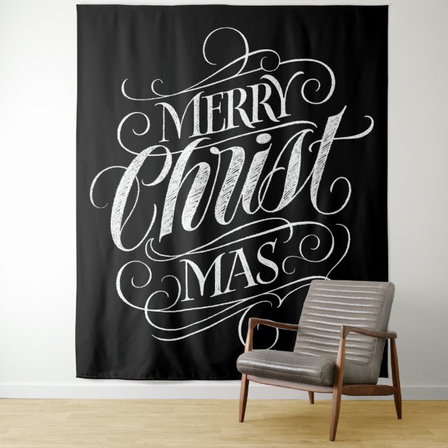 Merry CHRISTmas Religious Chalkboard Chalk Tapestry (In Situ)