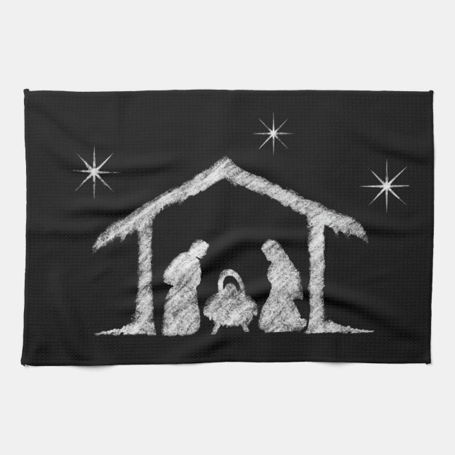 Merry CHRISTmas Religious Chalkboard Nativity Tea Towel (Horizontal)