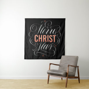 Merry CHRISTmas Religious Marquee Chalk on Black Tapestry