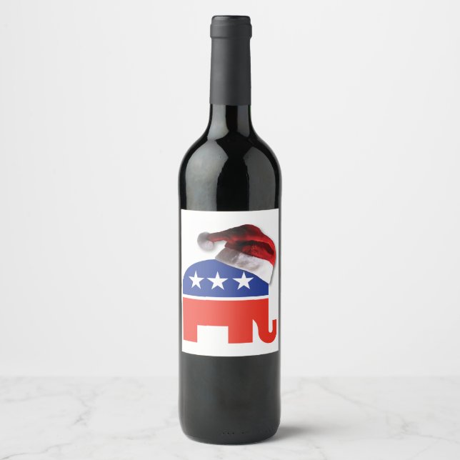 Merry Christmas Republican Elephant Wine Label (Front)