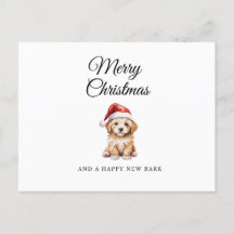 Merry Christmas retriever puppy holiday postcard