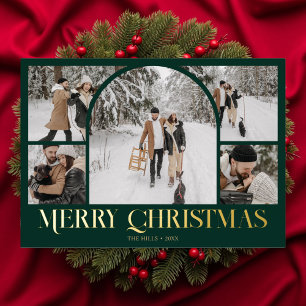 Merry Christmas Retro Arch Photo Collage Foil Holiday Card
