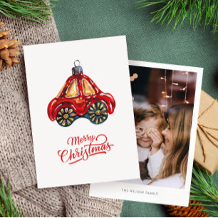 Merry Christmas Retro Car Ornament Photo Holiday Card