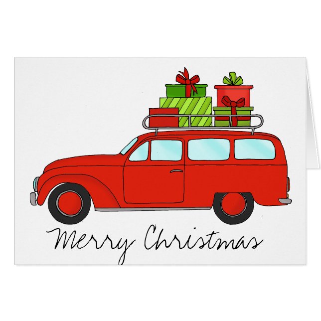 Merry Christmas Retro Car with Gifts (Front Horizontal)