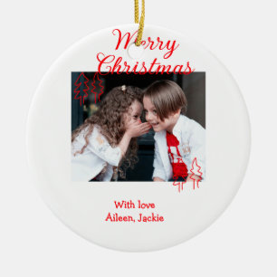 Merry Christmas retro Christmas tree kids photo na Ceramic Ornament