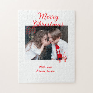 Merry Christmas retro Christmas tree kids photo na Jigsaw Puzzle