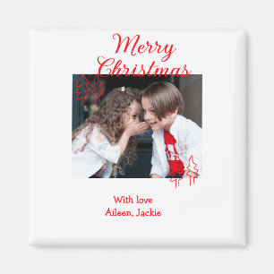 Merry Christmas retro Christmas tree kids photo na Magnet