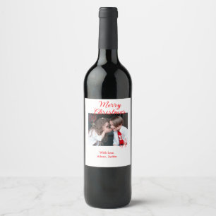 Merry Christmas retro Christmas tree kids photo na Wine Label
