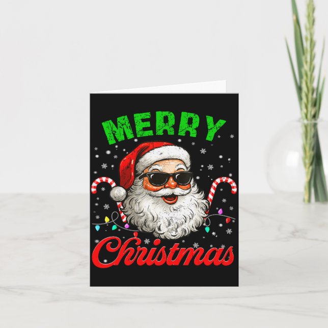 Merry Christmas Retro Cool Santa Candy Cane Xmas M Card (Front)