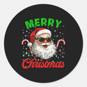 Merry Christmas Retro Cool Santa Candy Cane Xmas M Classic Round Sticker