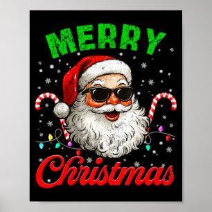 Merry Christmas Retro Cool Santa Candy Cane Xmas M Poster