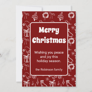Merry Christmas Retro Doodles Burgundy Holiday Card