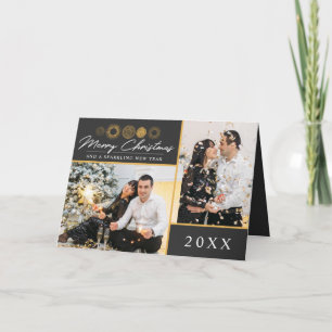 Merry Christmas Retro Gold Burst Photo Greeting Card