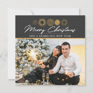 Merry Christmas Retro Gold Burst Photo Greeting Holiday Card