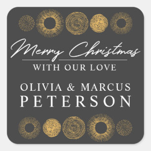 Merry Christmas Retro Holiday Gold Burst Gift Square Sticker