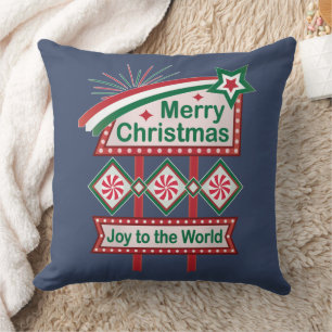 Merry Christmas Retro Marquee – Joy to the World Cushion