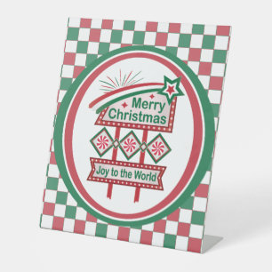 Merry Christmas Retro Marquee – Joy to the World Pedestal Sign