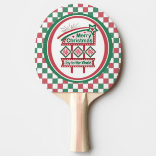 Merry Christmas Retro Marquee – Joy to the World Ping Pong Paddle