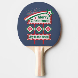 Merry Christmas Retro Marquee – Joy to the World Ping Pong Paddle