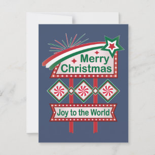 Merry Christmas Retro Marquee – Joy to the World Postcard