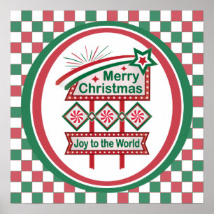 Merry Christmas Retro Marquee – Joy to the World Poster