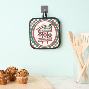 Merry Christmas Retro Marquee – Joy to the World Pot Holder