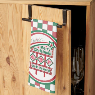 Merry Christmas Retro Marquee – Joy to the World Tea Towel