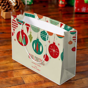 Merry Christmas retro midcentury baubles simple Large Gift Bag